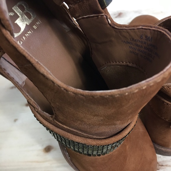 Gianni Bini Brown Suede Cut-Out Booties - Picture 4 of 6